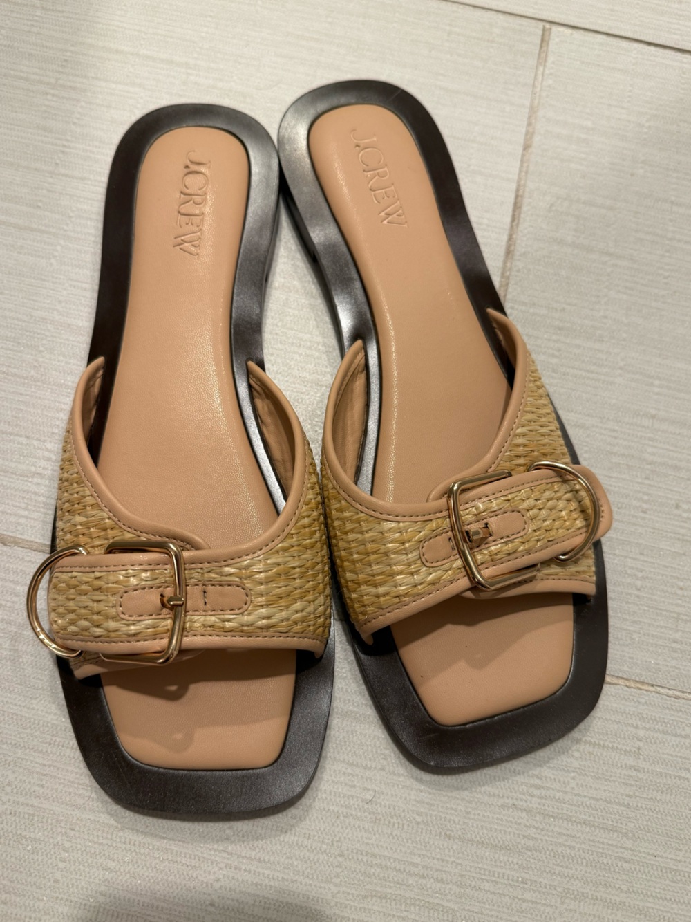 J. Crew Beige/Tan Woven Gold Buckle Sandal